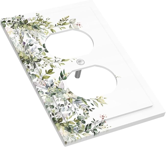Decorative Outlet Covers Rustic Eucalyptus Leaves Green Leaf 1 Gang Duplex Light Switch Cover Plate Unique Wall Plate Electrical Switch Plate Covers for Bedroom Home Decor（2 Pack）