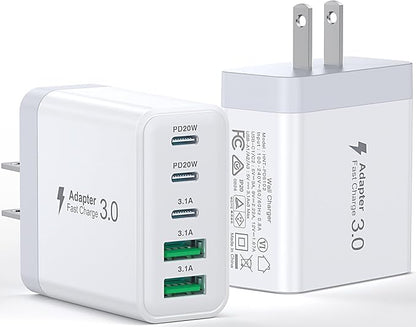 USB C Charger Block, [2-Pack] 60W 5-Port Fast Charger 20W Type C Charging Block 3.1A USB Wall Charger Dual Port PD+QC Charging Cube for iPhone 17 16 15 14 13 12 Pro Max XS, iPad, Samsung Phone, Tablet