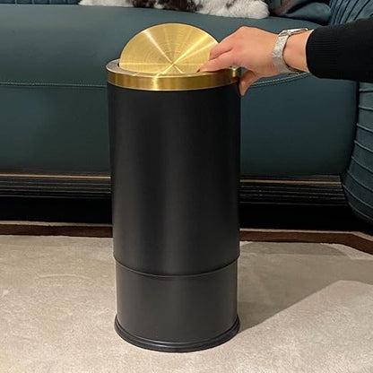 Brushed Brass Garbage can,Bathroom Trash can with lid，Modern Small Trash Can with Flipping Lid, 9 L,Garbage cans for Bathroom, Kitchen,Bedroom, Metallic Gold (Black（Double）)