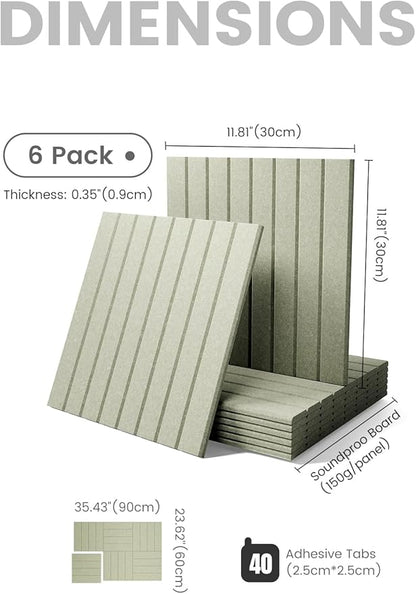 Felt Bulletin Board Tiles Large 36" x 24" Cork Board Alternative-6 Pack with 40 Adhesive Tabs, Thick Slat Wall Panels for Office Decor, Push Pin Board Wall Organizer Alternative - Sage