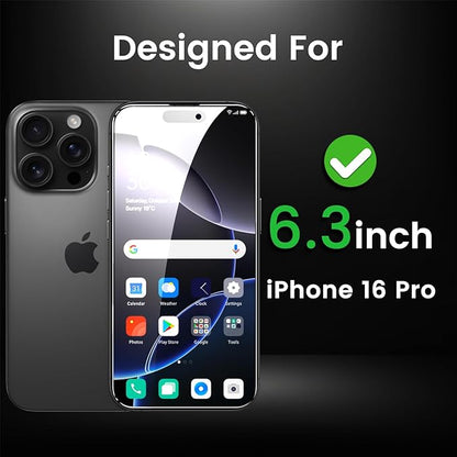 4 Pack Privacy Screen Protector for iPhone 16 Pro 6.3 Inch with 4 Pack Camera Lens Protector, Anti Spy Tempered Glass Film, Anti-Scratch, Touch Sensitive, Case Friendly