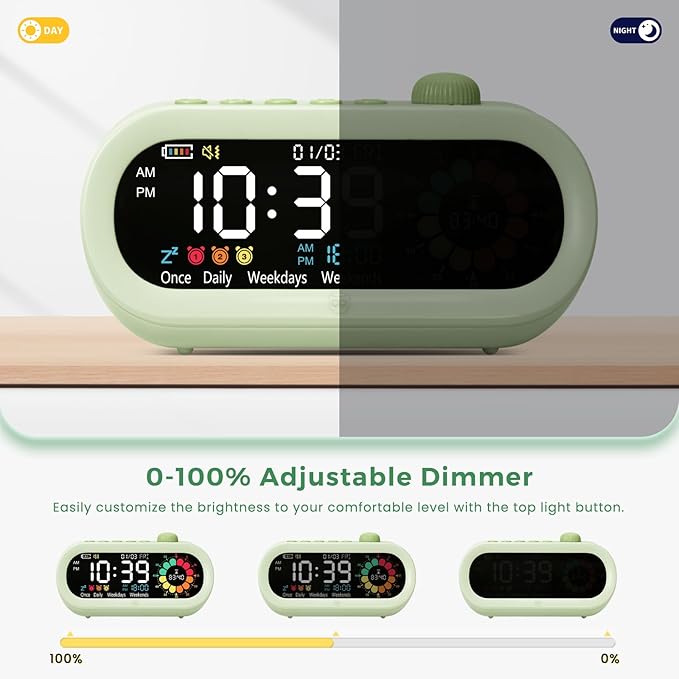 Mooking Digital Alarm Clock for Bedroom, Visual Timer for Kids, 199 Minute Rechargeable Digital Clock with Timers for Home School Supplies Study Teaching Time Timer Management Tool Countdown Timers