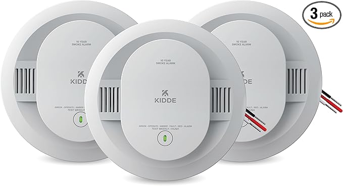 Kidde Hardwired Smoke Detector for Home, 10-Year Battery Backup, Interconnectable, LED Notification, 3-Pack