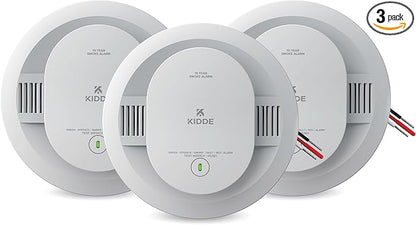 Kidde Hardwired Smoke Detector for Home, 10-Year Battery Backup, Interconnectable, Voice Alerts, 3-Pack