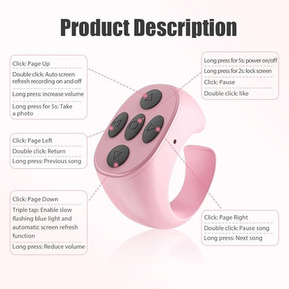 Fingertip Wireless Bluetooth Remote Control, 2026 New Bluetooth Ring Scroller Video Scrolling Ring Remote Control Page Turner (White)