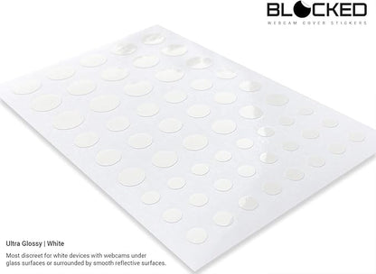 BLOCKED Stackable Webcam/Camera Vinyl Covers | 57 Low-Tack Restickable Webcam Sticker | Multiple Sizes | White 57-Pack (Ultra Glossy)