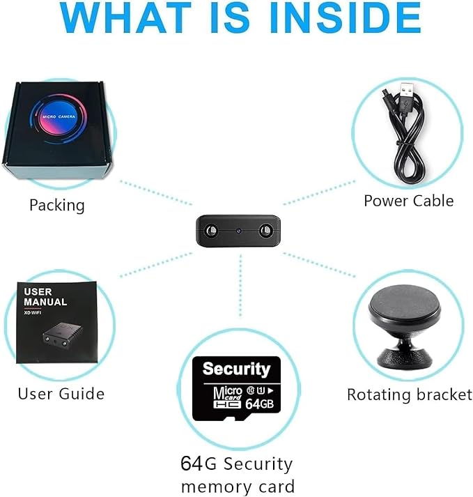 【Free 64G】 Smallest Wireless WiFi Battery Camera,Concealed Cam,Coin Size Camera,HD1080P Video Recording Live Feed for Night Vision,Motion Detection,Cloud Storage for Security with iOS Android APP