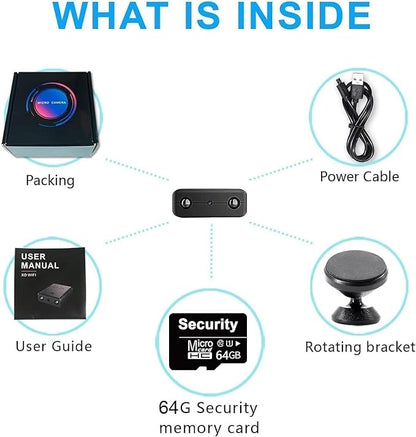 【Free 64G】 Smallest Wireless WiFi Battery Camera,Concealed Coin Size Security Camera,HD1080P Video Recording Live Feed for Night Vision,Motion Detection,Cloud Storage for Security with iOS Android