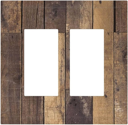 Cool Brown Wood Style Vintage Rustic Print Decorative Outlet Covers 2 Gang Double GFCI Rocker Electrical Wall Panels Light Switch Cover Plate for Farmhouse Home Decor