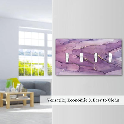 Light Switch Covers Purple Marbling Golden Line Quad Toggle Electrical Faceplate 4 Gang Wall Plate Decorative Switch Plates for living Room Bathroom Decor