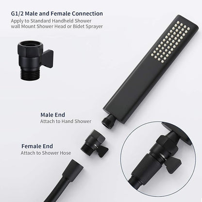 Tenfe Water Flow Control Valve, Brass Shut Off Valve Adjust Water Volume Regulator for Hand Held Shower Head & Bidet Sprayer, Matte Black Water Saver G1/2 Standard Connection