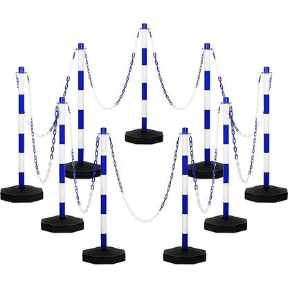 Amylove 9 Packs Traffic Delineator Post Cone with Base, Traffic Cones Safety Cones Caution Cones Plastic Stanchion Chain Safety Barriers with 6.6 Feet Link Chain and S Hooks for Parking Lot (Blue)