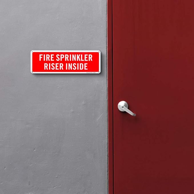 2 Pack Fire Sprinkler Riser Inside Sign, 12"x 4" .04" Aluminum Reflective Sign Rust Free Aluminum-UV Protected and Weatherproof