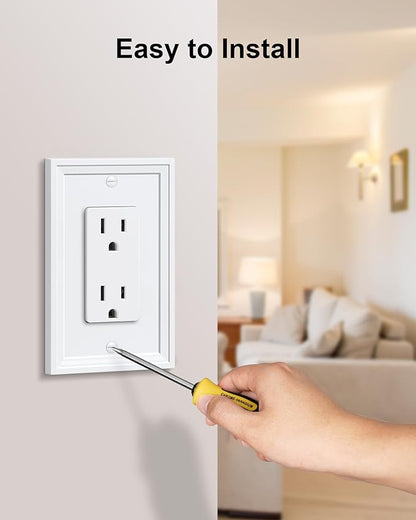 6-Pack Decorator Outlet Cover Plate, White Decorative Switch Plates and Outlet Covers, Natural Bamboo Fiber Wall Plates for Electrical Outlets, Receptacle, GFCI Outlet, Dimmer Switch