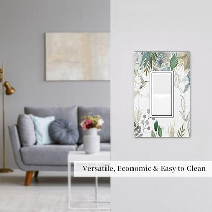 Green Tropical Palm Leaves Flower Plants Hummingbird Decorative Outlet Covers 1 Gang Single Rocker Light Switch Cover Plate Wall Plates GFCI Faceplate for Bed Room Living Room Decor