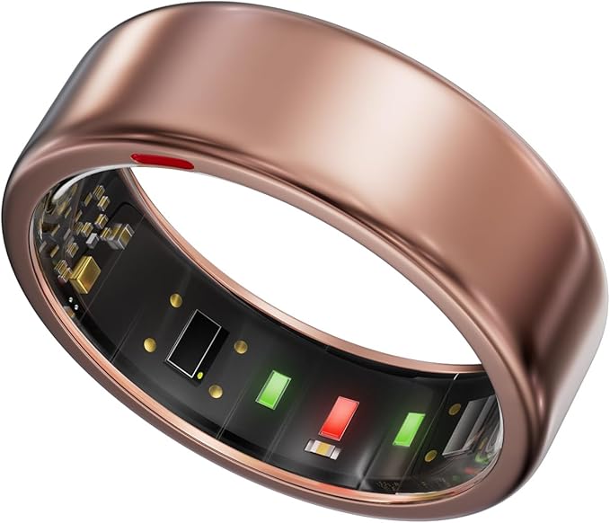 Smart Ring for Women Men- Sleep/Fitness/Stress/Heart Rate Tracker- Menstrual Records - 7 Days Battery Life - Wireless Charging - No APP Subscription - iOS & Android Compatible (Rosegold, 8)