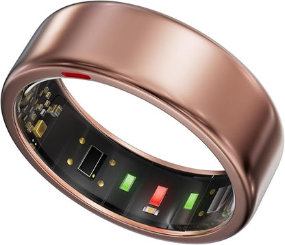 Smart Ring for Women Men- Sleep/Fitness/Stress/Heart Rate Tracker- Menstrual Records - 7 Days Battery Life - Wireless Charging - No APP Subscription - iOS & Android Compatible (Rosegold, 8)
