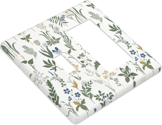 Outlet Covers Floral Green Leaf Plant Flowes 1 Toggle 1 Rocker Combination Decorative Wall Plate Electrical Switch Plates Light Switch Cover Plate For Bed Room Farmhouse Decor