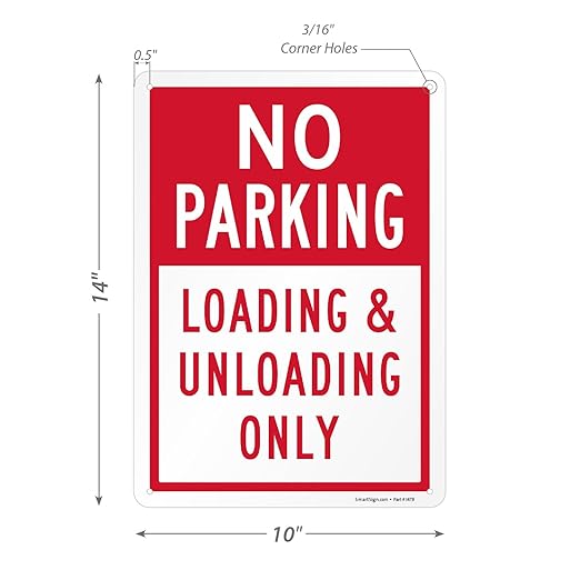 SmartSign No Parking Loading Unloading Only - 10" x 14", Rustproof 40 Mil Laminated Aluminum, Red/White, Durable Metal Sign for Outdoors, USA-Made