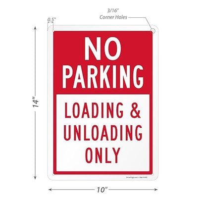 SmartSign No Parking Loading Unloading Only - 10" x 14", Rustproof 40 Mil Laminated Aluminum, Red/White, Durable Metal Sign for Outdoors, USA-Made
