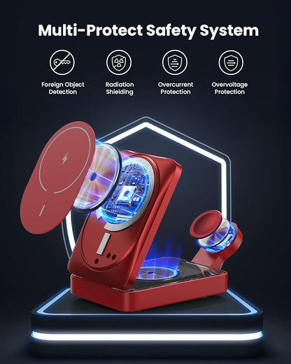 3-in-1 Wireless Charger Charging Station for iPhone, 15W Fast Charging Foldable Magnetic Charger Stand with 30W USB C Adapter for MagSafe iPhone 16/15/14/13/12, Apple Watch, AirPods