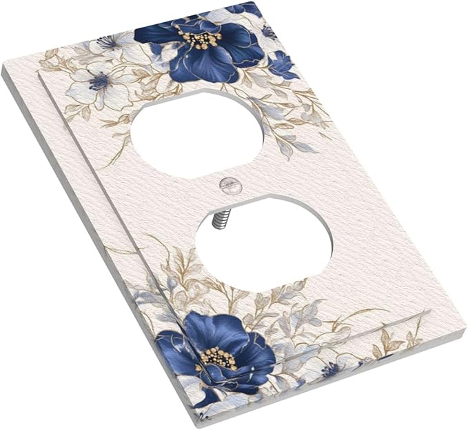Decorative Outlet Covers Rustic Blue White Flowers Floral Penoy 1 Gang Duplex Light Switch Cover Plate Wall Plates for Electrical Outlets Electrical Switchplate Face Plate