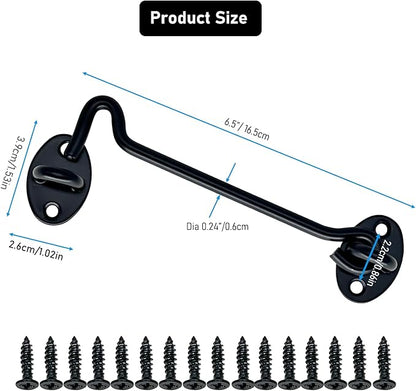 4-Pack 6Inch Door Lock Gate Latch Premium Stainless Steel Hook and Eye Gate Latch Cabin Hook with 16pcs Screws, Black