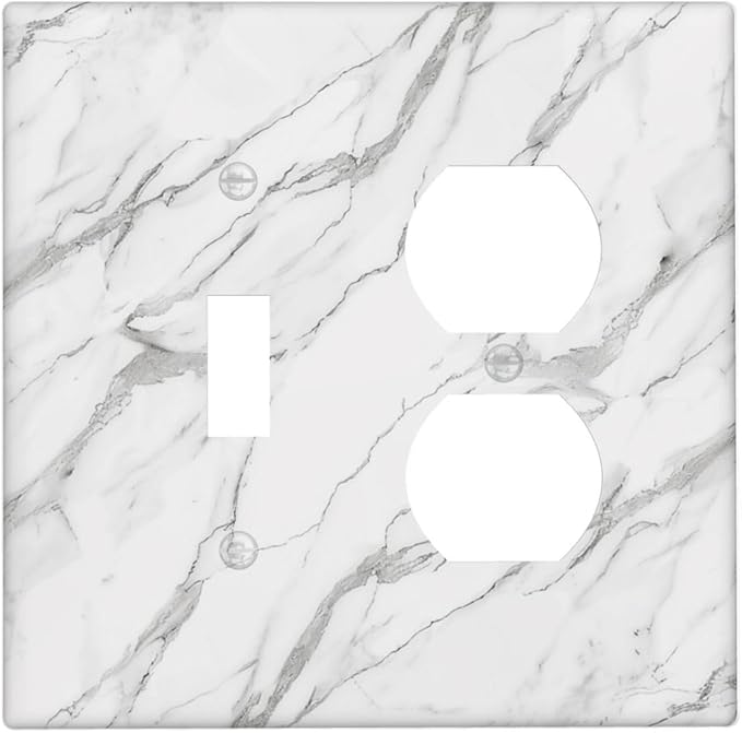 Decorative Outlet Covers Modern Grey Marble Texture 2 Gang Light Switch Cover Plate Single Toggle Duplex Wall Plates for Electrical Outlets Switch Plate Covers for Bedroom Kitchen Decor