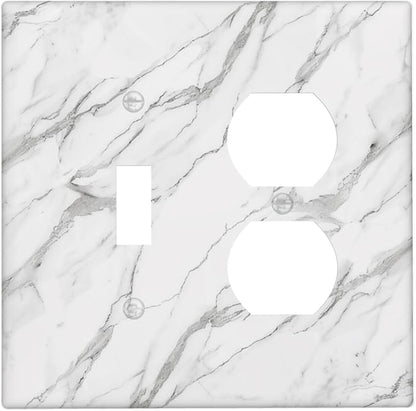 Decorative Outlet Covers Modern Grey Marble Texture 2 Gang Light Switch Cover Plate Single Toggle Duplex Wall Plates for Electrical Outlets Switch Plate Covers for Bedroom Kitchen Decor