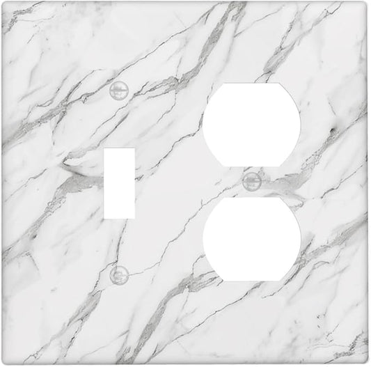 Decorative Outlet Covers Modern Grey Marble Texture 2 Gang Light Switch Cover Plate Single Toggle Duplex Wall Plates for Electrical Outlets Switch Plate Covers for Bedroom Kitchen Decor