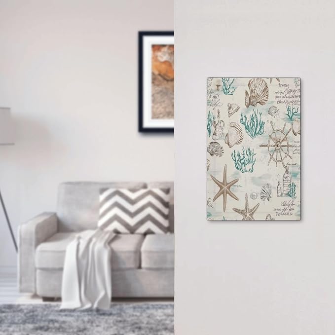 Mid Century Seashells Starfish Compass Light Switch Cover Plate 1 Gang No Device Blank Electrical Wall Plates Faceplate Decorative Switch Plate For Nursery Kids Room Decor