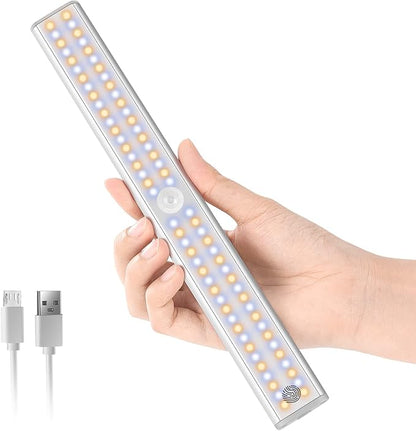 Under Cabinet Lights Motion Sensor Light Dimmable, 80 LED Closet Light Rechargeable Magnetic Under Cabinet Lighting, Under Counter Lights for Kitchen, Wardrobe, 1-Pack