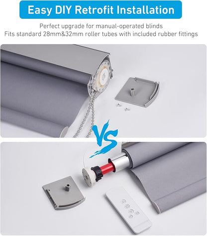 Rollerhouse 28mm(1-1/8 Inches) Round Tube Battery Roller Shade Motor Kit with Remote Control for Electric Window Blinds