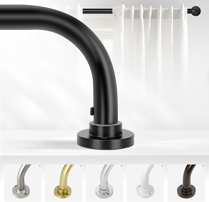 Black Wrap Around Curtain Rods 28 to 48 Inch:Blackout Heavy duty Adjustable Window Curtain Rod for Bedroom,Industrial Darkening Curved French Metal Single Drapery Rods Easy Install,Matte Black