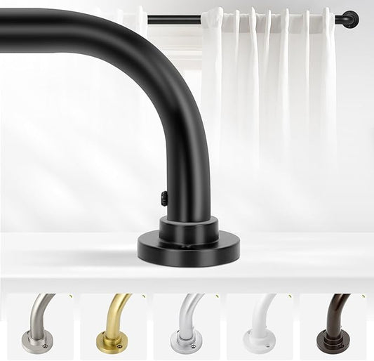 Black Wrap Around Curtain Rods 48 to 90 Inch:Blackout Heavy duty Adjustable Window Curtain Rod for Bedroom,Industrial Darkening Curved French Metal Single Drapery Rods Easy Install,Matte Black