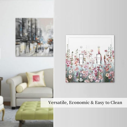Colorful Flowers Pink Floral Watercolor Plant Decorative Switch Plates 2 Gang Double Toggle Outlet Light Switch Cover Wall Plate Electrical Faceplate for Bed Room Living Room Decor