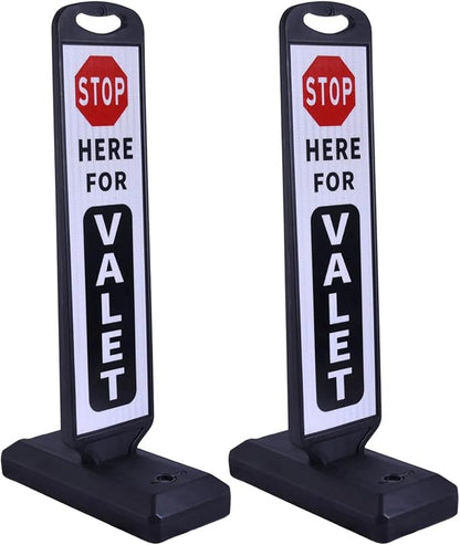 2-Pack Valet Parking Signs with Water-Filled Base, 32.8" x 9.4" Reflective Double-Sided Sheet, Reflective Traffic Sign for Parking Lots