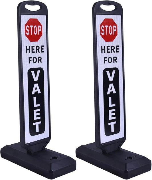 2-Pack Valet Parking Signs with Water-Filled Base, 32.8" x 9.4" Reflective Double-Sided Sheet, Reflective Traffic Sign for Parking Lots