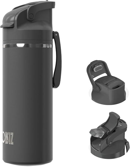 OISIZ Insulated Water Bottle 20 oz with 2 in 1 Spout and Straw Lid,One Click Safety Lock,100% Leakproof,Keep Cold 24H,Vacuum Stainless Steel Water Bottle for School,Travel and Sports,Dishwasher Safe