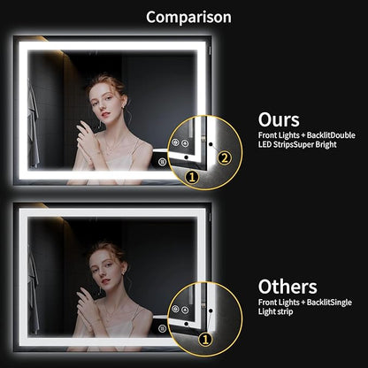 20"x28" LED Bathroom Mirror with Lights, Dimmable, Anti-Fog, Lighted Bathroom Vanity Mirror for Wall, Backlit + Front Lit, Memory Function, Shatter-Proof, Tempered Glass