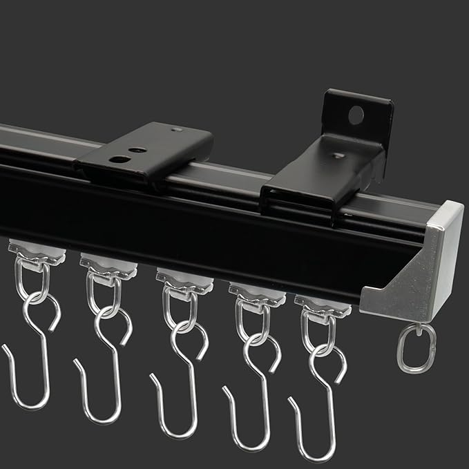 Curtain Track for Ceiling or Wall, Heavy Duty Aluminum Alloy with Smooth Sliding, Easy to Install, Black, 3ft To 12ft