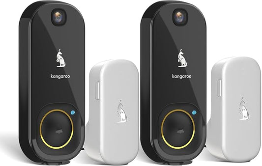Kangaroo Wireless Doorbell+Chime,HD Camera,Easy Setup,Battery Power,Motion Detection,2.4G WiFi,Real-time Alerts to Phone,Security System for Home,Apartment and Office (2 Doorbell+2 Chime)