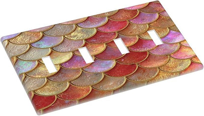 Mermaid Glitter Scale Rainbow Gold Fish Scales Light Switch Covers Quad Toggle Electrical Faceplate 4 Gang Wall Plate Decorative Switch Plates for Bed Room Home Decor