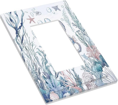 Decorative Outlet Covers Ocean Coral Seahorse Seashell Starfish 1 Gang Single Rocker Light Switch Cover Plate Wall Plates Gfci Faceplate For Bathroom Home Decor