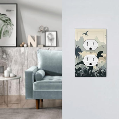 Outlet Covers Prehistoric World Dinosaur Cartoon Fores 1 Gang Duplex Light Switch Cover Decorative Switch Plates Electrical Receptacle Faceplate Wall Plate for Kids Room Nursery