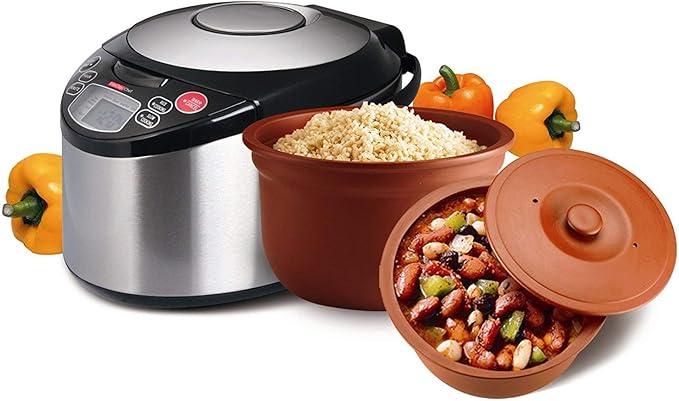VitaClay Smart Organic Clay Pot Multi Cooker - Toxin Free Clay Rice Cooker, Delay Start Slow Cooker, Stew Cooker, Electric Soup Pot, Yogurt Maker, with Natural Earthen Clay Crock, 8 Cup / 4.2-Quart