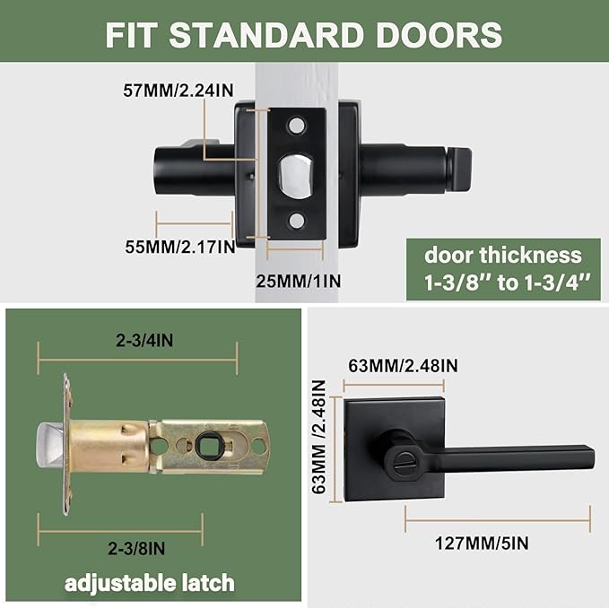 Privacy Door Lever, Heavy Duty Bathroom Bedroom Handle Lock, Keyless Interior Knobs, Matte Black, Reversible for Right&Left Handed, 20Packs
