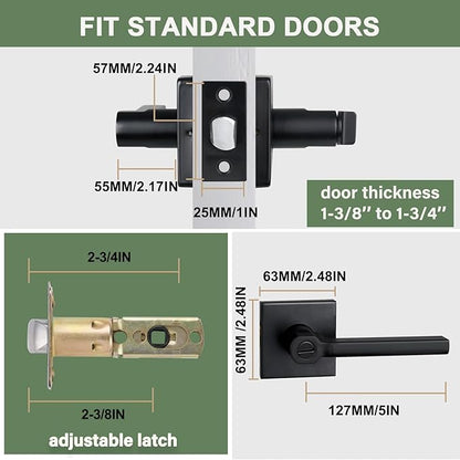Privacy Door Lever, Heavy Duty Bathroom Bedroom Handle Lock, Keyless Interior Knobs, Matte Black, Reversible for Right&Left Handed, 9Packs