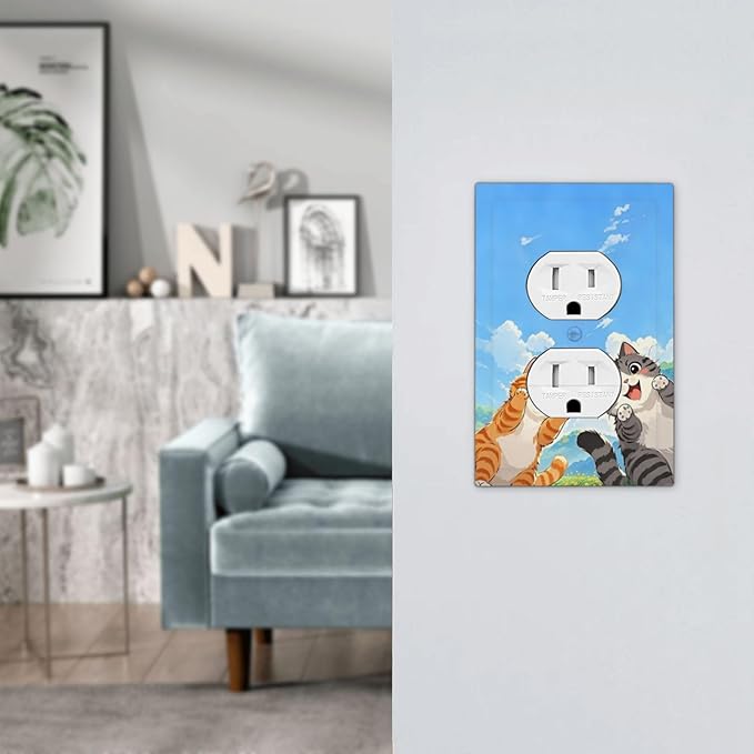 Outlet Covers Orange Gray Cute Cat Sky Cloud Cat S Paw 1 Gang Duplex Light Switch Cover Decorative Switch Plates Electrical Receptacle Faceplate Wall Plate For Kids Room Nursery Decor