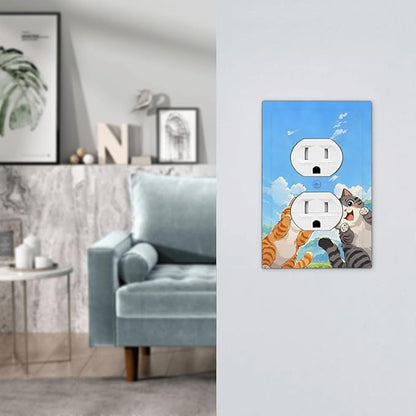 Outlet Covers Orange Gray Cute Cat Sky Cloud Cat S Paw 1 Gang Duplex Light Switch Cover Decorative Switch Plates Electrical Receptacle Faceplate Wall Plate For Kids Room Nursery Decor